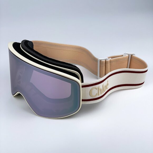 NEW Chloe CH0072S 001 White Beige Violet Mirror Zeiss Ski Mask Women Sunglasses - Picture 2 of 16